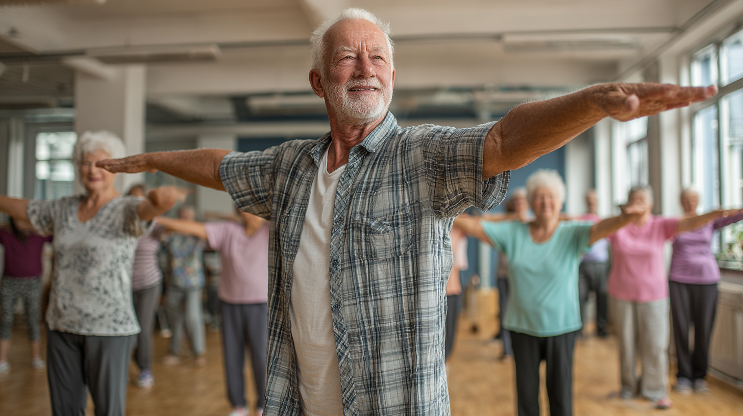 Instructor specializat lucrând cu un grup de seniori în sală